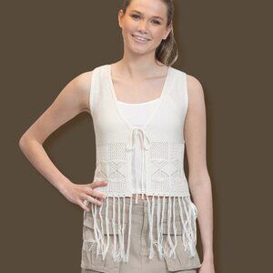 No Comment Tie Front Fringe Top